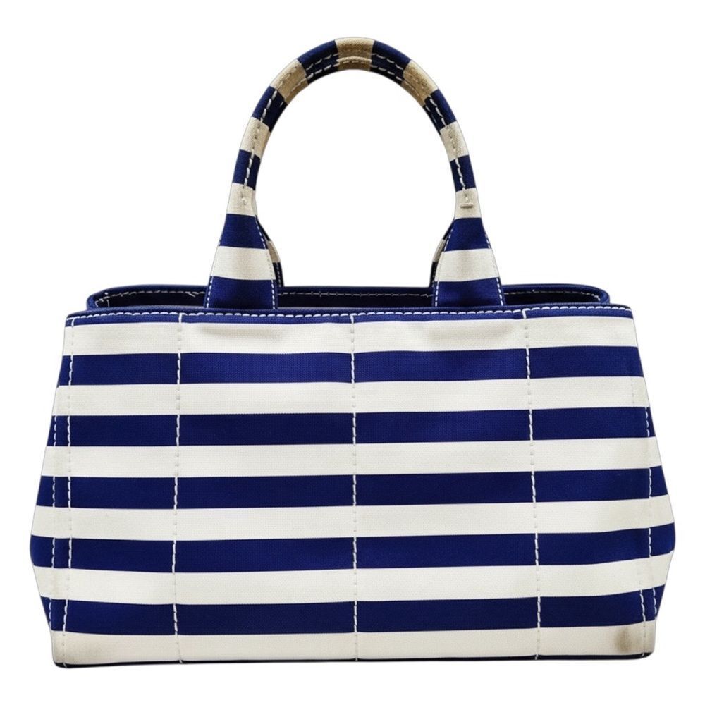 Prada Striped Blue & White Printed Canvas Large Canapa Tote Bag Auth - Picture 1 of 15